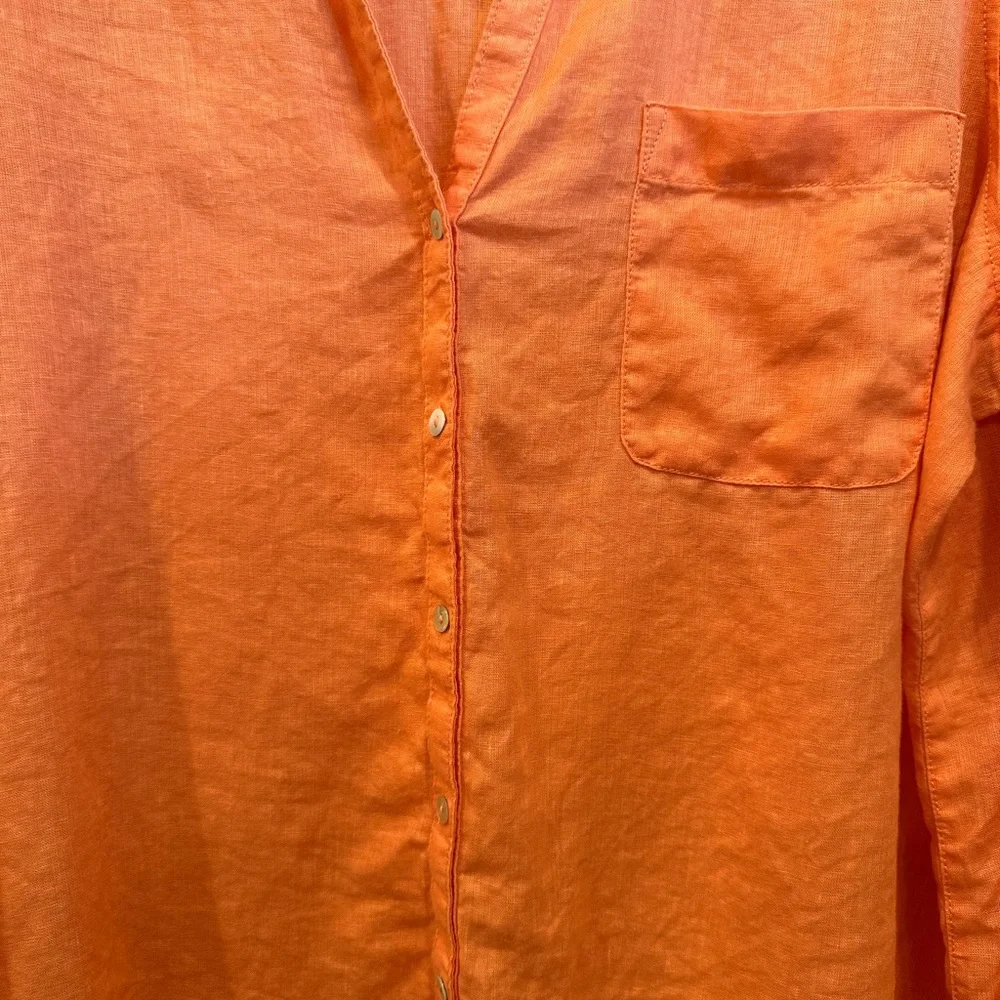 Sigrid Olsen Linen Blend Button-Down Shirt Tunic Top Roll Tab Sleeves Sz XL - Picture 6 of 11